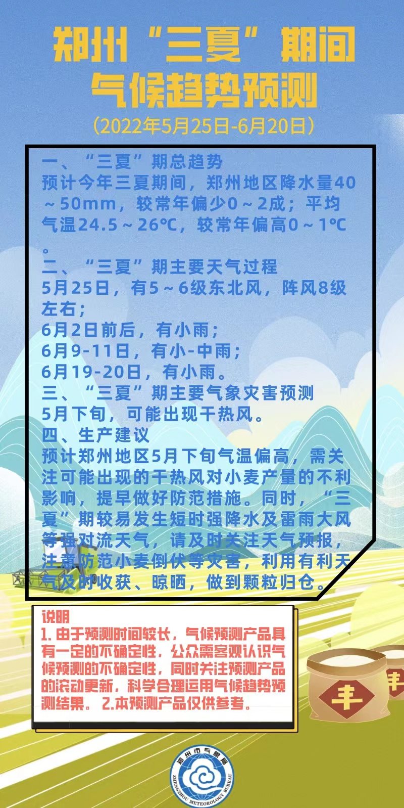 “三夏”期间，郑州降水偏少气温偏高